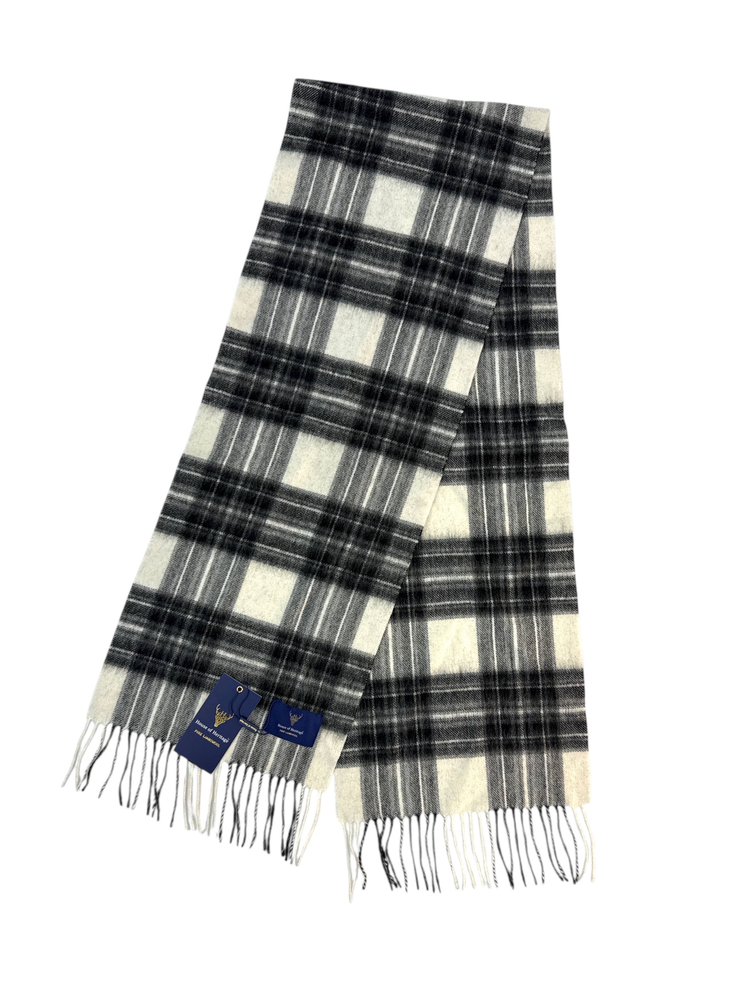 Stewart Clan Dress Grey Tartan - 100% Lambswool Scarf