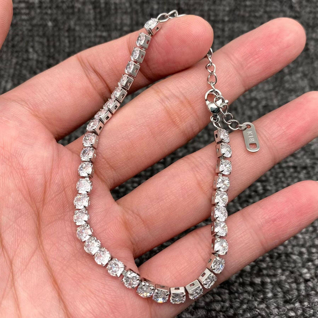 Sparkling Inlay CZ 18K Golden S.Steel Chain Bracelet
