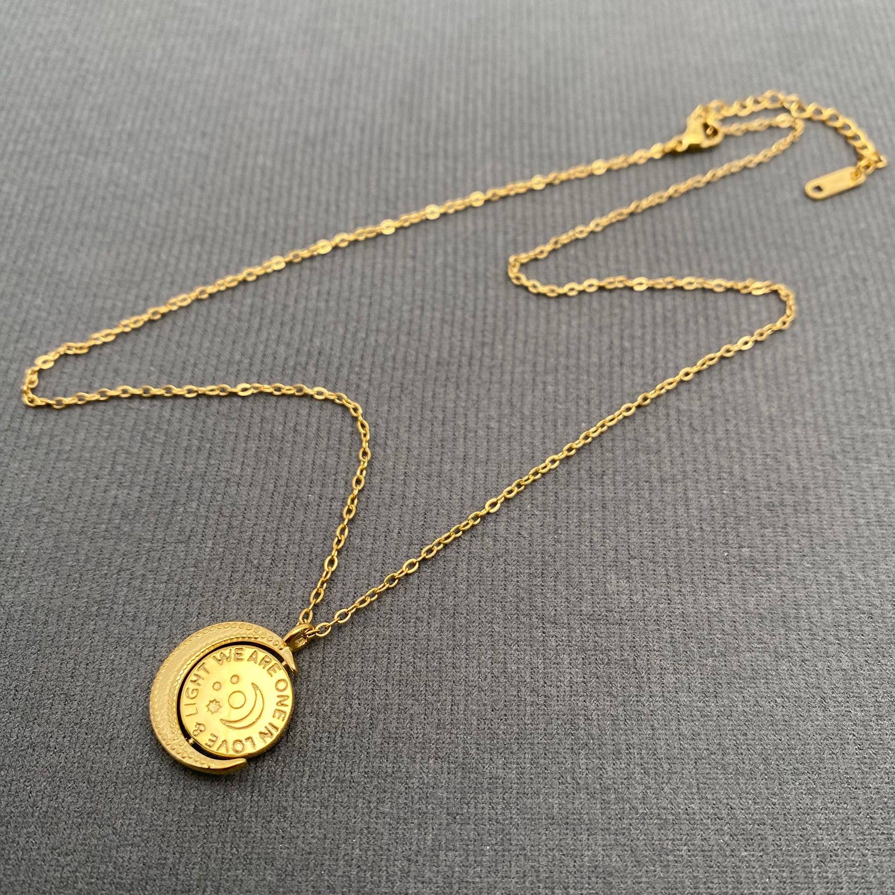 Rotatable Lapis Lazuli Sun Moon 18K Golden SS Necklace