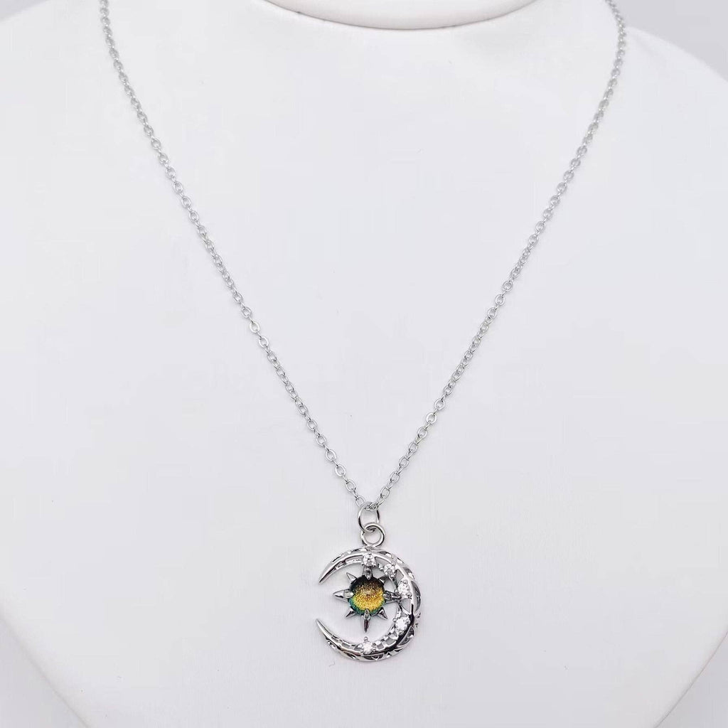 Fantastical Crystal Star Moon Pendant Necklace - MS