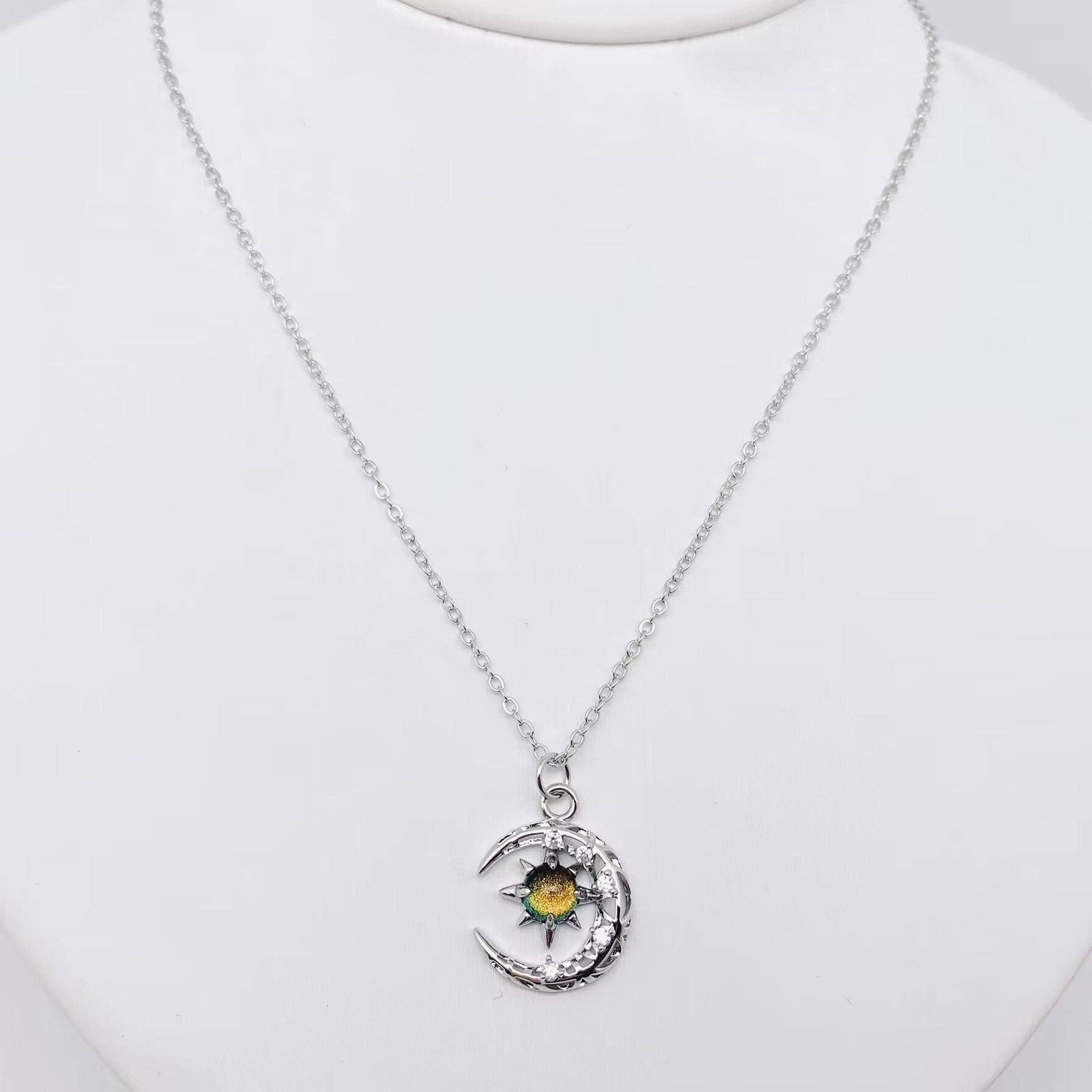 Fantastical Crystal Star Moon Pendant Necklace - MS