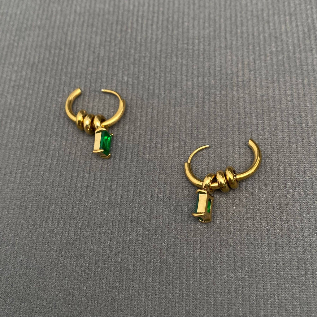 Zircon & Ring 18K Gold Plated S.Steel Huggie Earrings