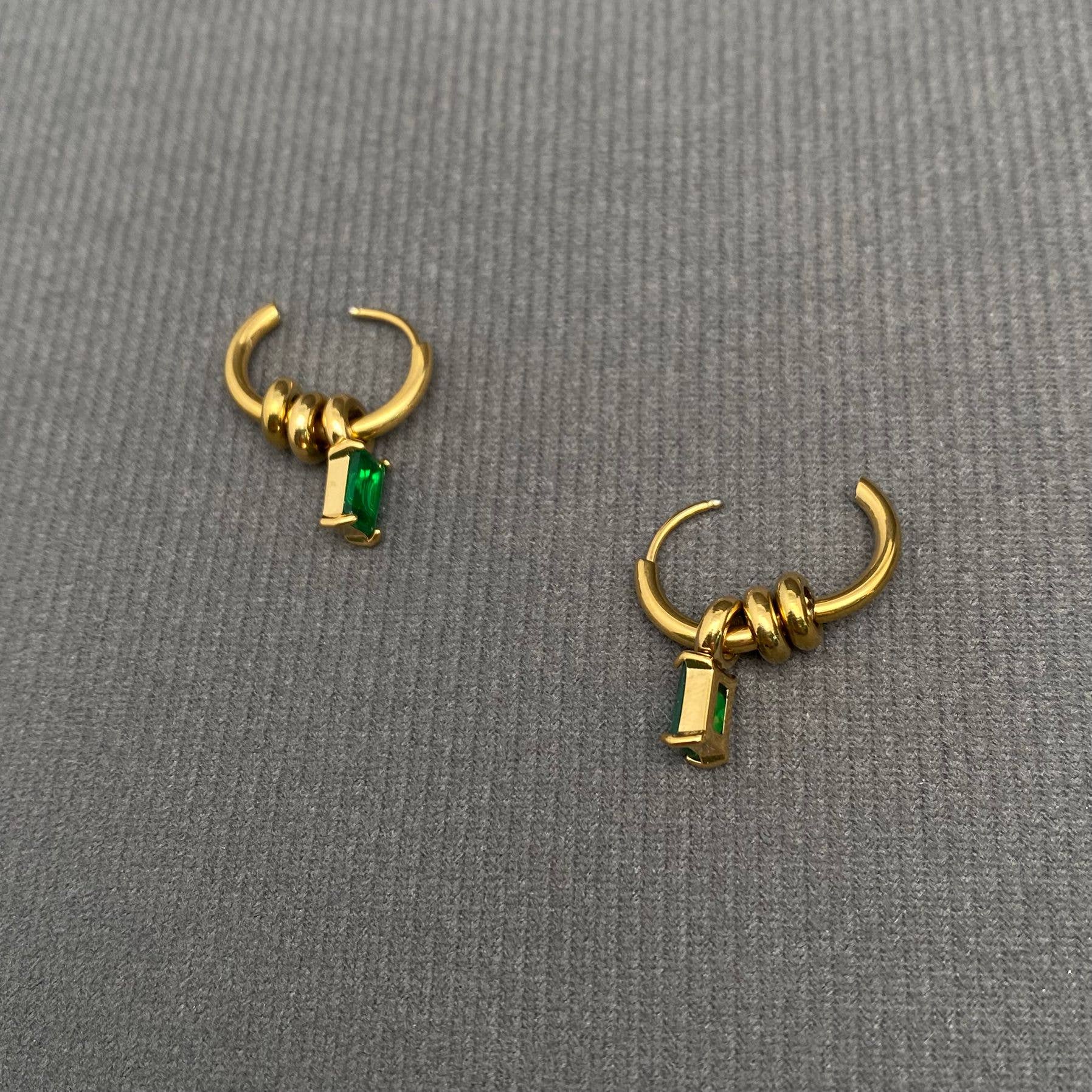 Zircon & Ring 18K Gold Plated S.Steel Huggie Earrings
