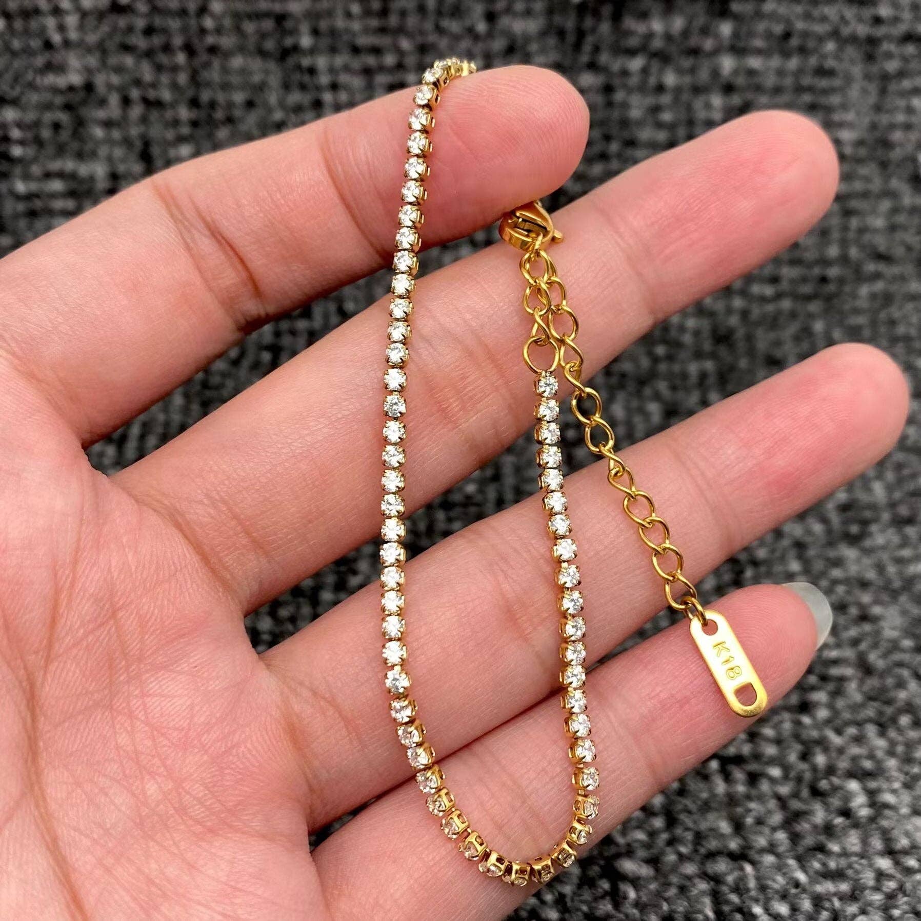 Sparkling Inlay CZ 18K Golden S.Steel Chain Bracelet