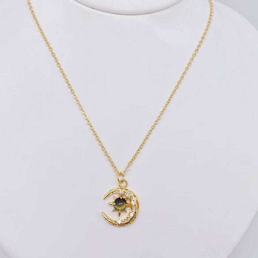 Fantastical Crystal Star Moon Pendant Necklace - MS