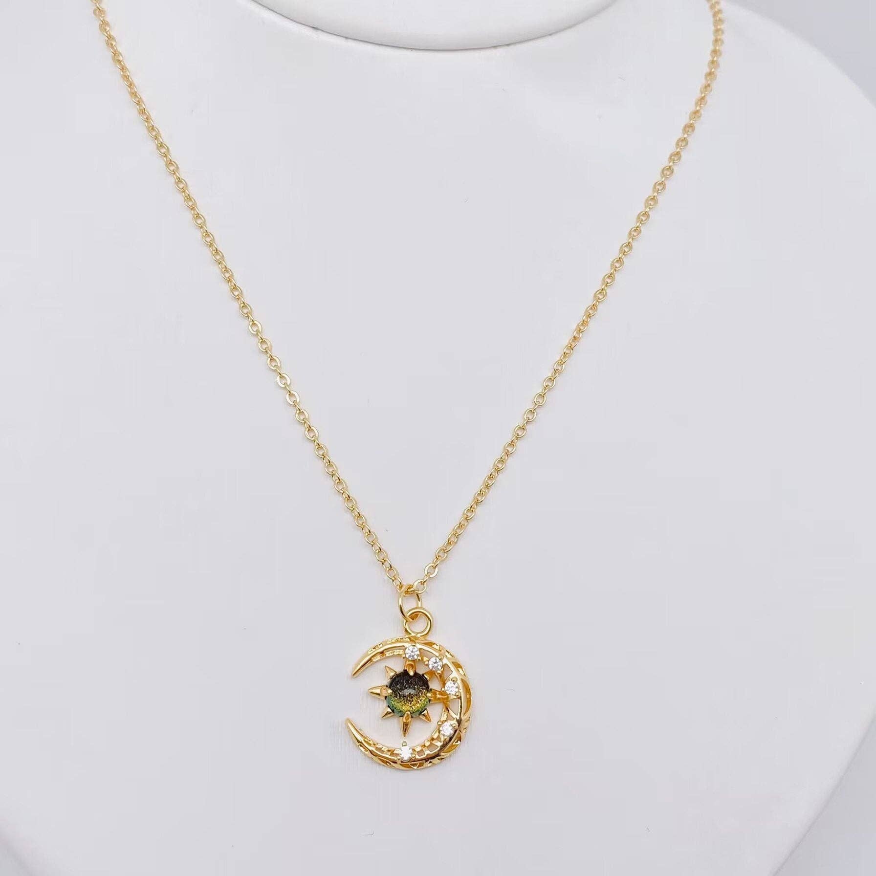 Fantastical Crystal Star Moon Pendant Necklace - MS