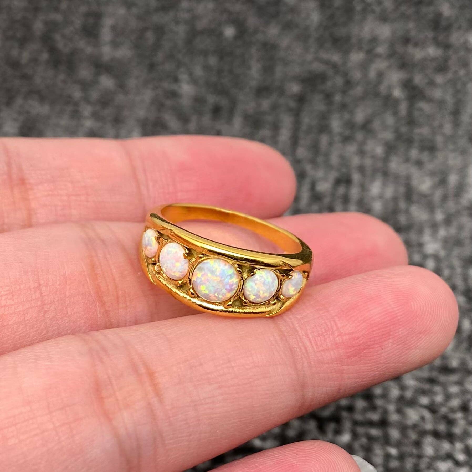 5 Opal 18K Gold Plated Stainless Steel Ring - FGS