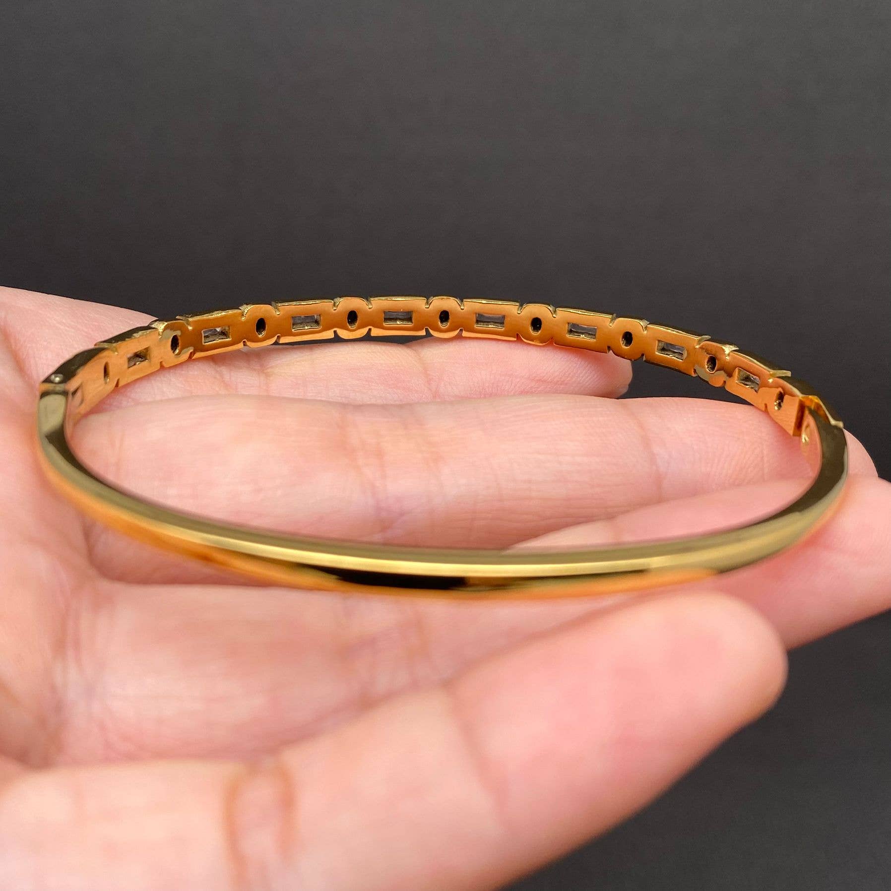 Zircon inlaid 18K Gold Plated Stainless Steel Bangle