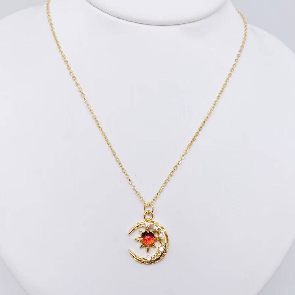 Fantastical Crystal Star Moon Pendant Necklace - MS