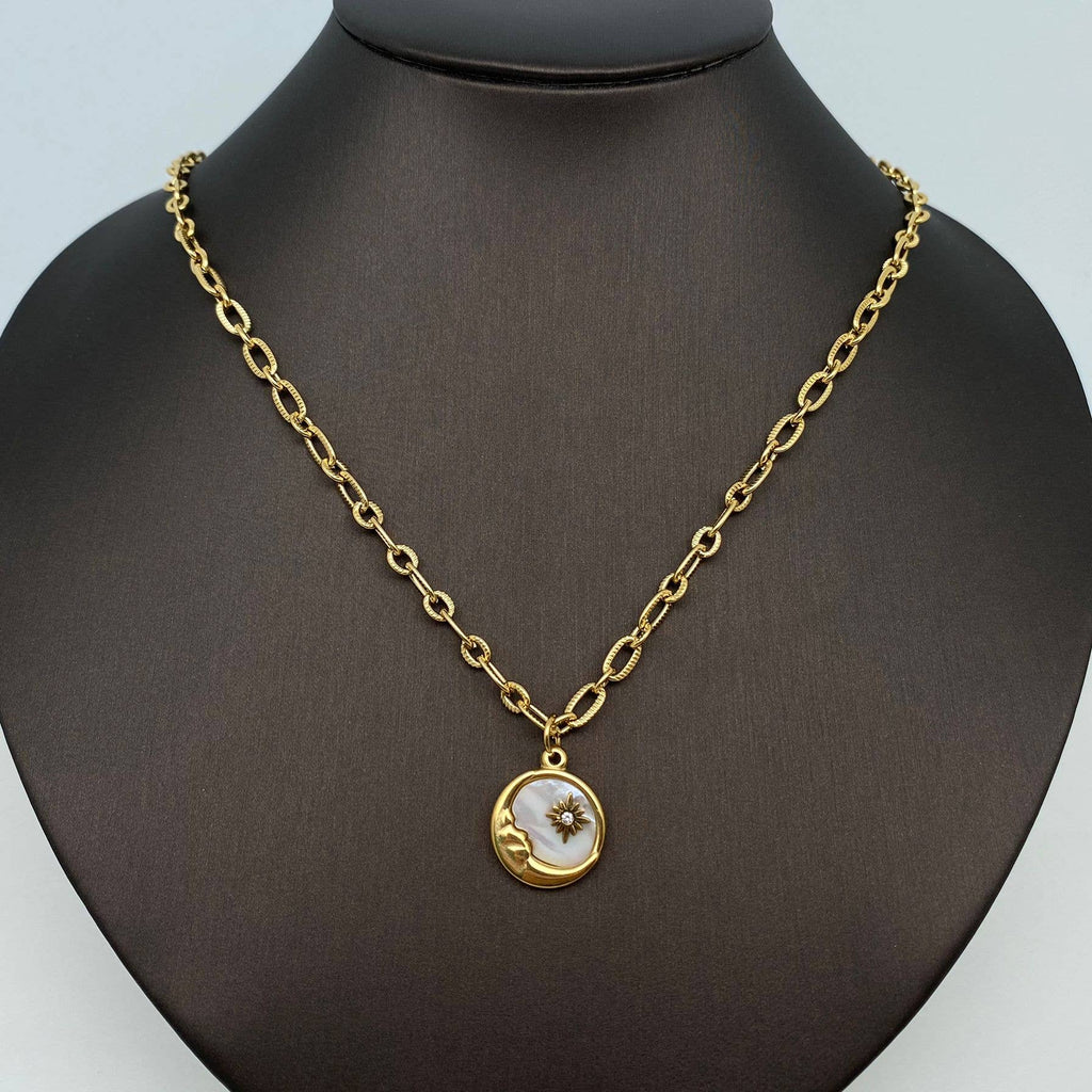 Sun Moon Round Stainless Steel Pendant Necklace - FGS/MS