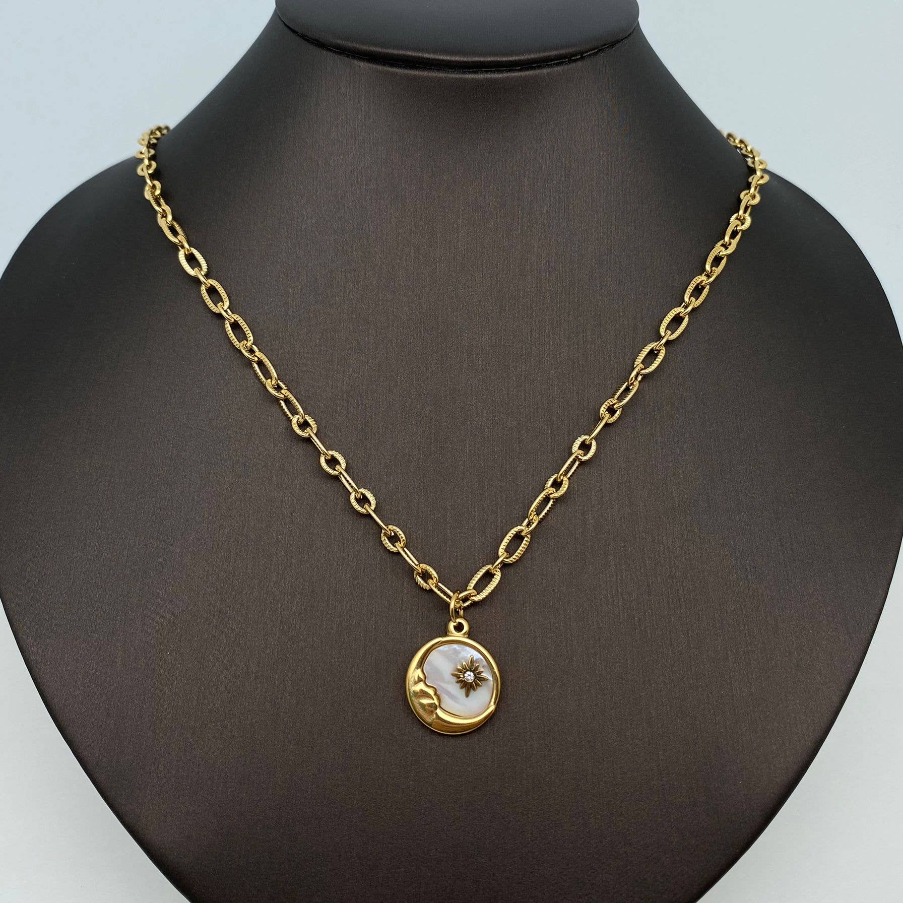 Sun Moon Round Stainless Steel Pendant Necklace - FGS/MS