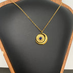 Rotatable Lapis Lazuli Sun Moon 18K Golden SS Necklace