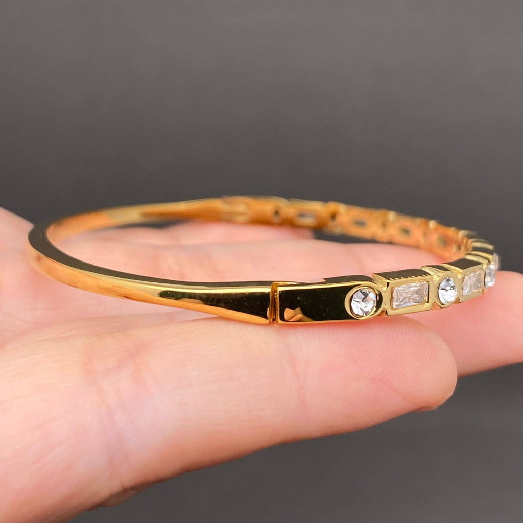 Zircon inlaid 18K Gold Plated Stainless Steel Bangle
