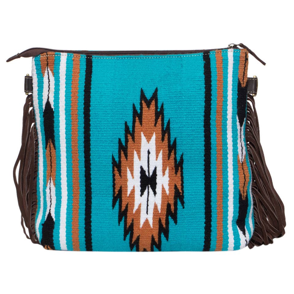 Turq Saddle Blanket Medium Bag with Tooled Leather - TSB13A