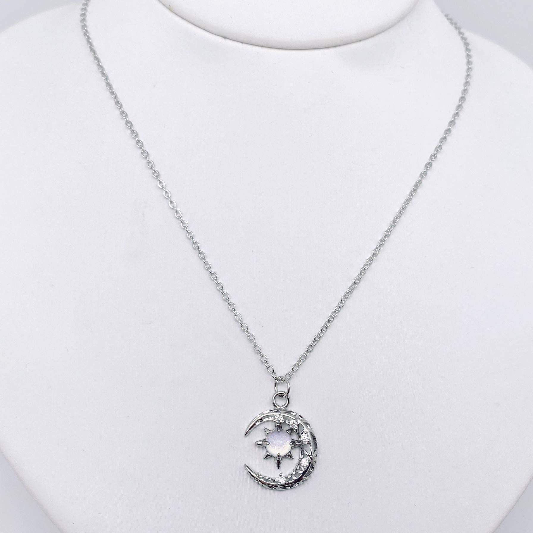 Fantastical Crystal Star Moon Pendant Necklace - MS