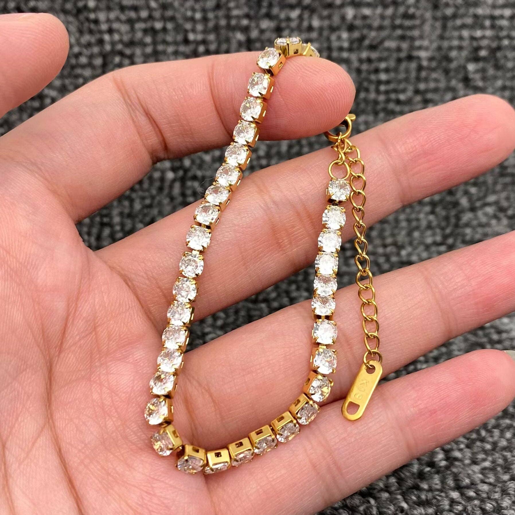 Sparkling Inlay CZ 18K Golden S.Steel Chain Bracelet