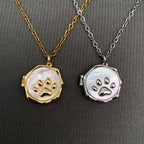 Shell Inlaid Cat's Paw Style Locket Charm Necklace