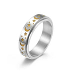 Luminous Stainless Steel Star Moon Rotatable Ring - MS