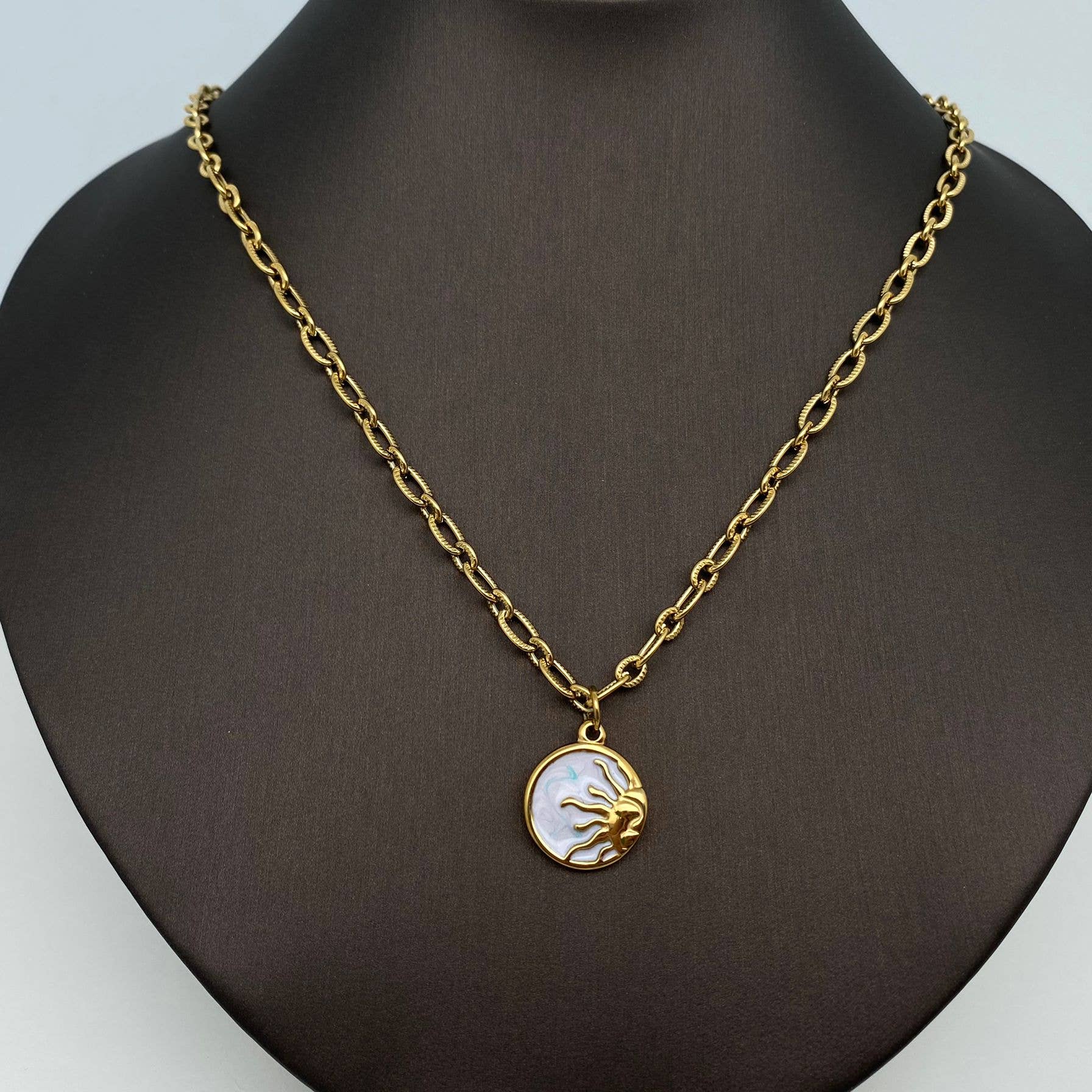 Sun Moon Round Stainless Steel Pendant Necklace - FGS/MS