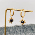Cat's Eye Stone Sun Charm 18K Gold Plated SS Earrings