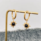 Cat's Eye Stone Sun Charm 18K Gold Plated SS Earrings