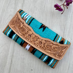 Turq Saddle Blanket Trifold Wallet with Tooled Lthr - TSB23A