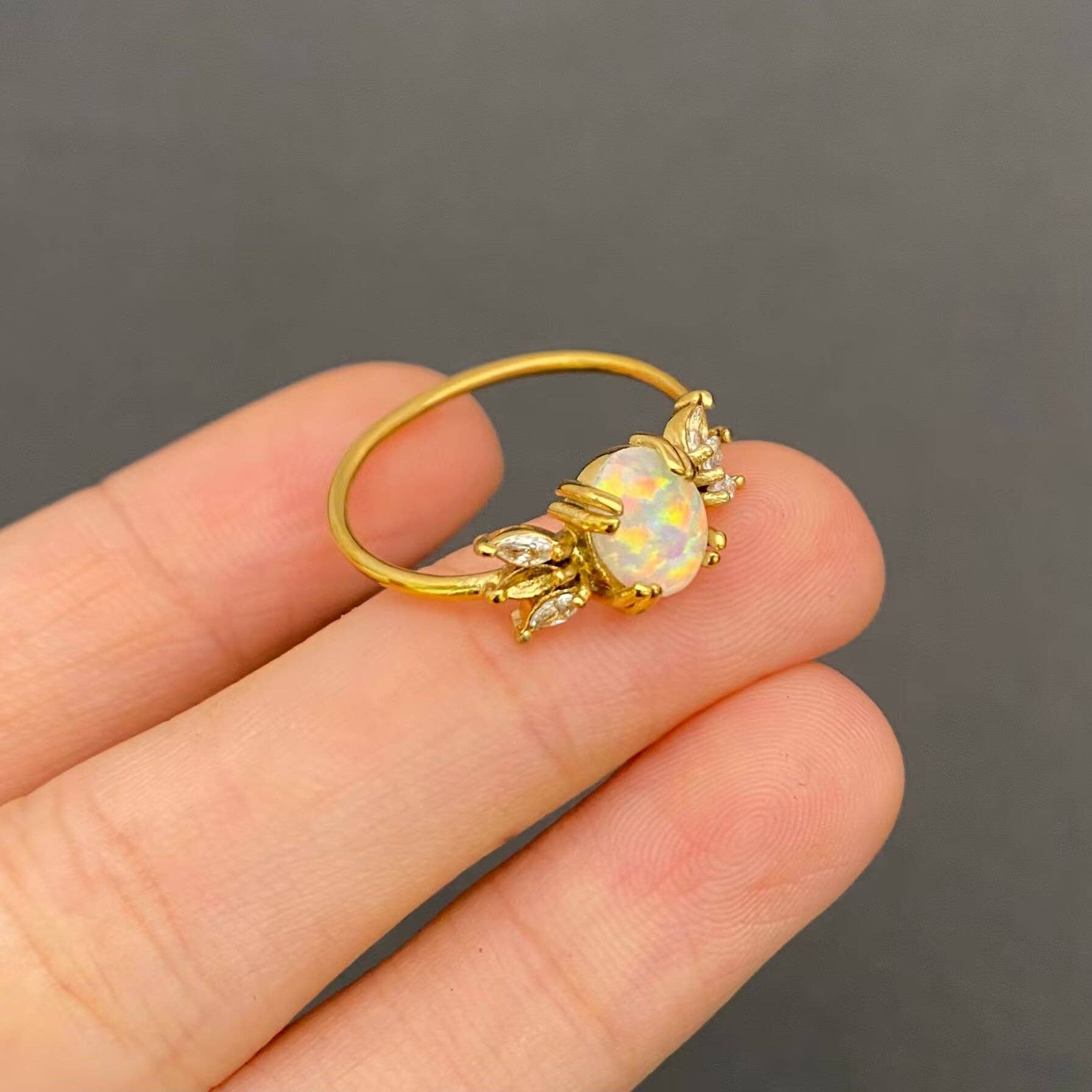 Lucky Opal Cubic Zirconia 18K Golden S.Steel Ring - FGS