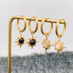 Cat's Eye Stone Sun Charm 18K Gold Plated SS Earrings