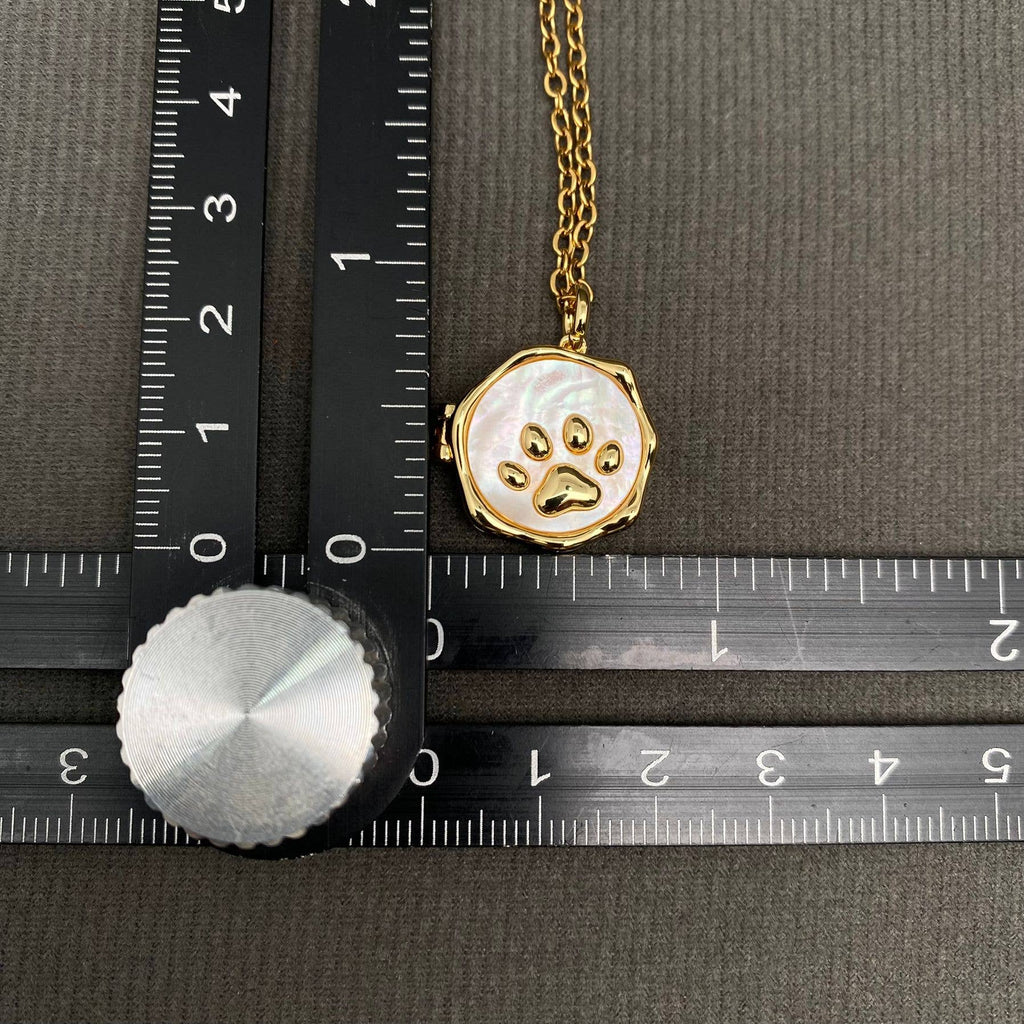 Shell Inlaid Cat's Paw Style Locket Charm Necklace