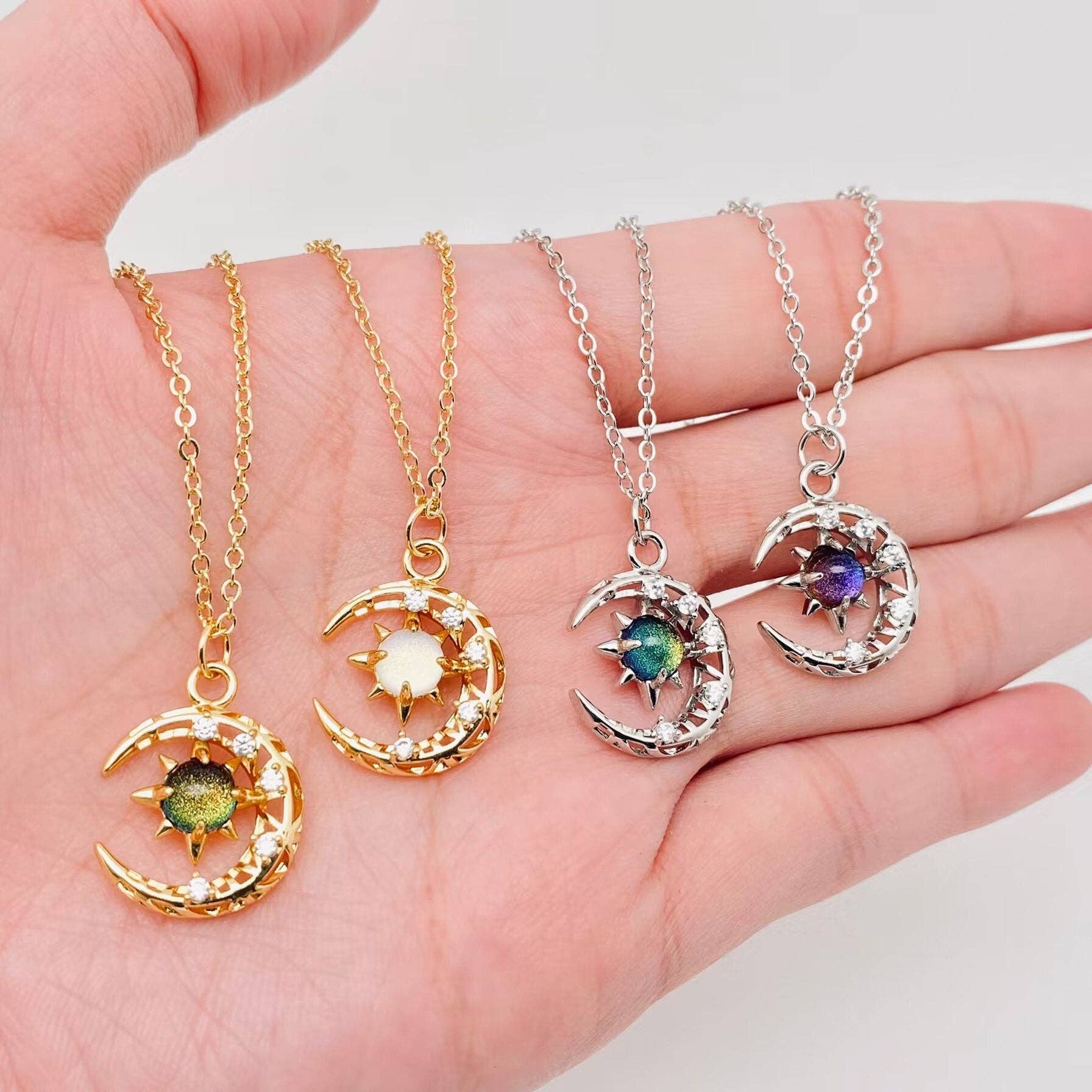 Fantastical Crystal Star Moon Pendant Necklace - MS