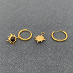 Cat's Eye Stone Sun Charm 18K Gold Plated SS Earrings