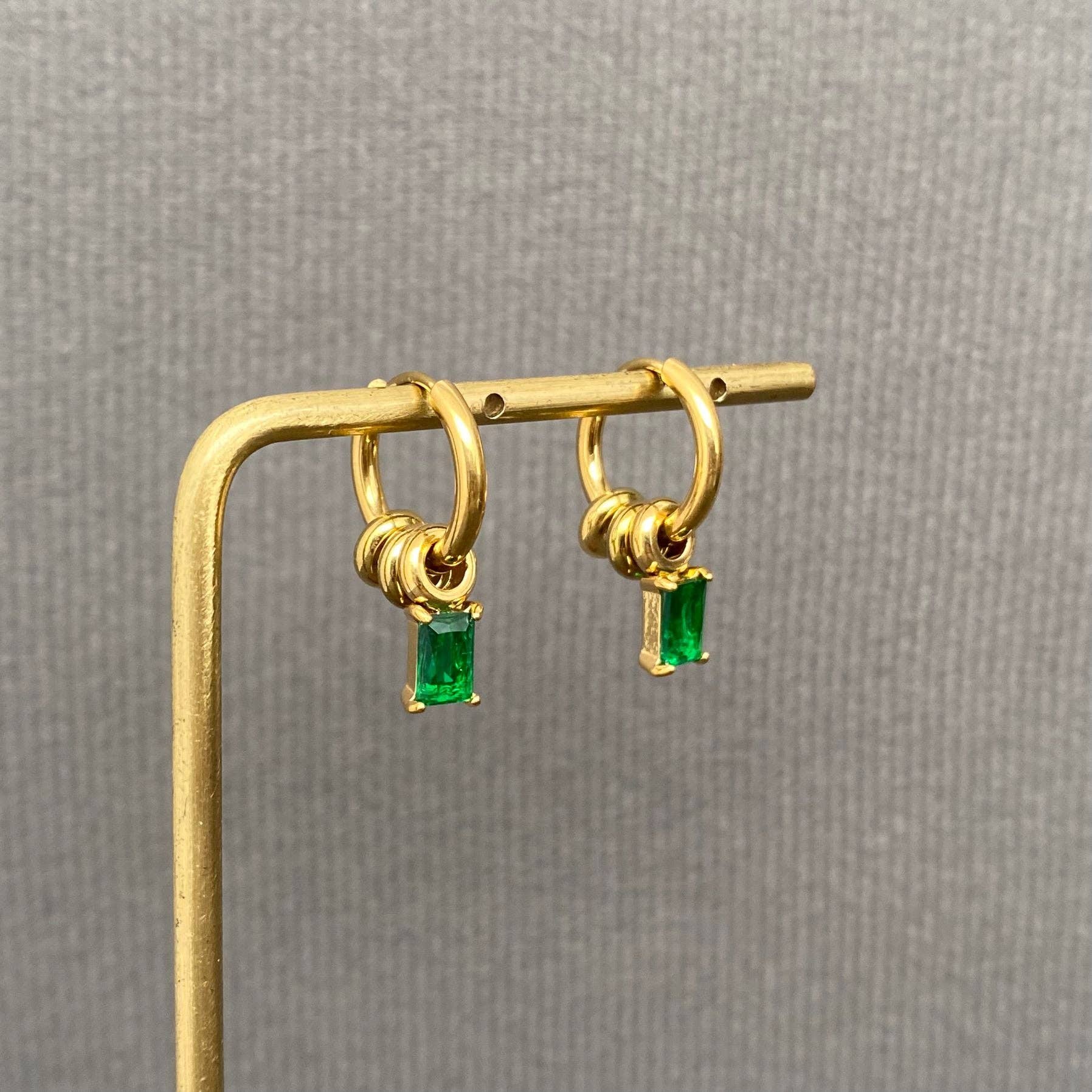 Zircon & Ring 18K Gold Plated S.Steel Huggie Earrings