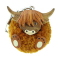 Wooden Highland Cow Pom-Pom Key Ring
