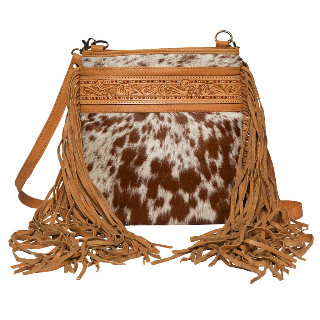 Hand Painted Tooling Lthr Sling Cowhide Bag - Clarence (AB72