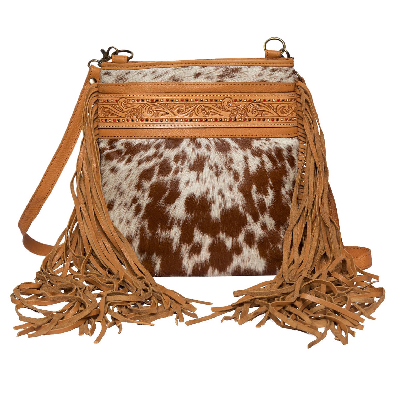 Hand Painted Tooling Lthr Sling Cowhide Bag - Clarence (AB72