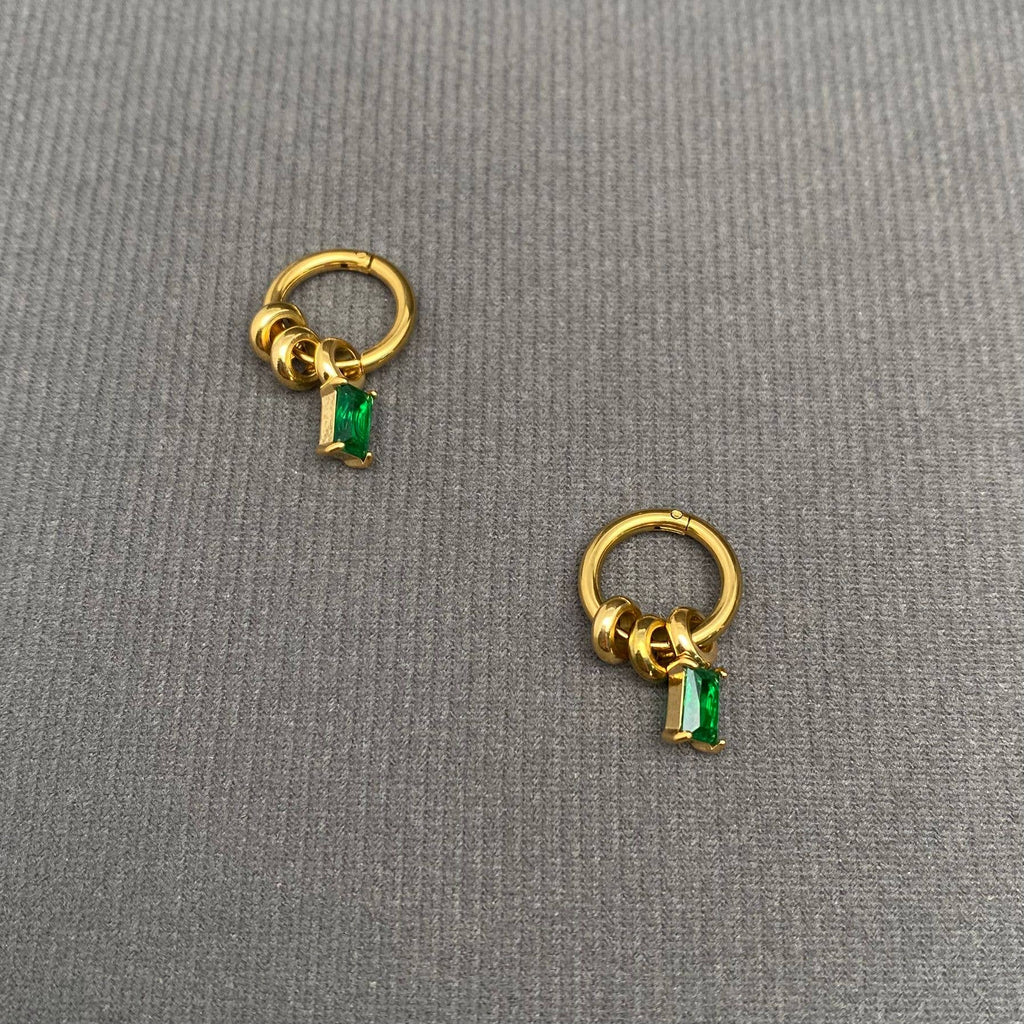 Zircon & Ring 18K Gold Plated S.Steel Huggie Earrings