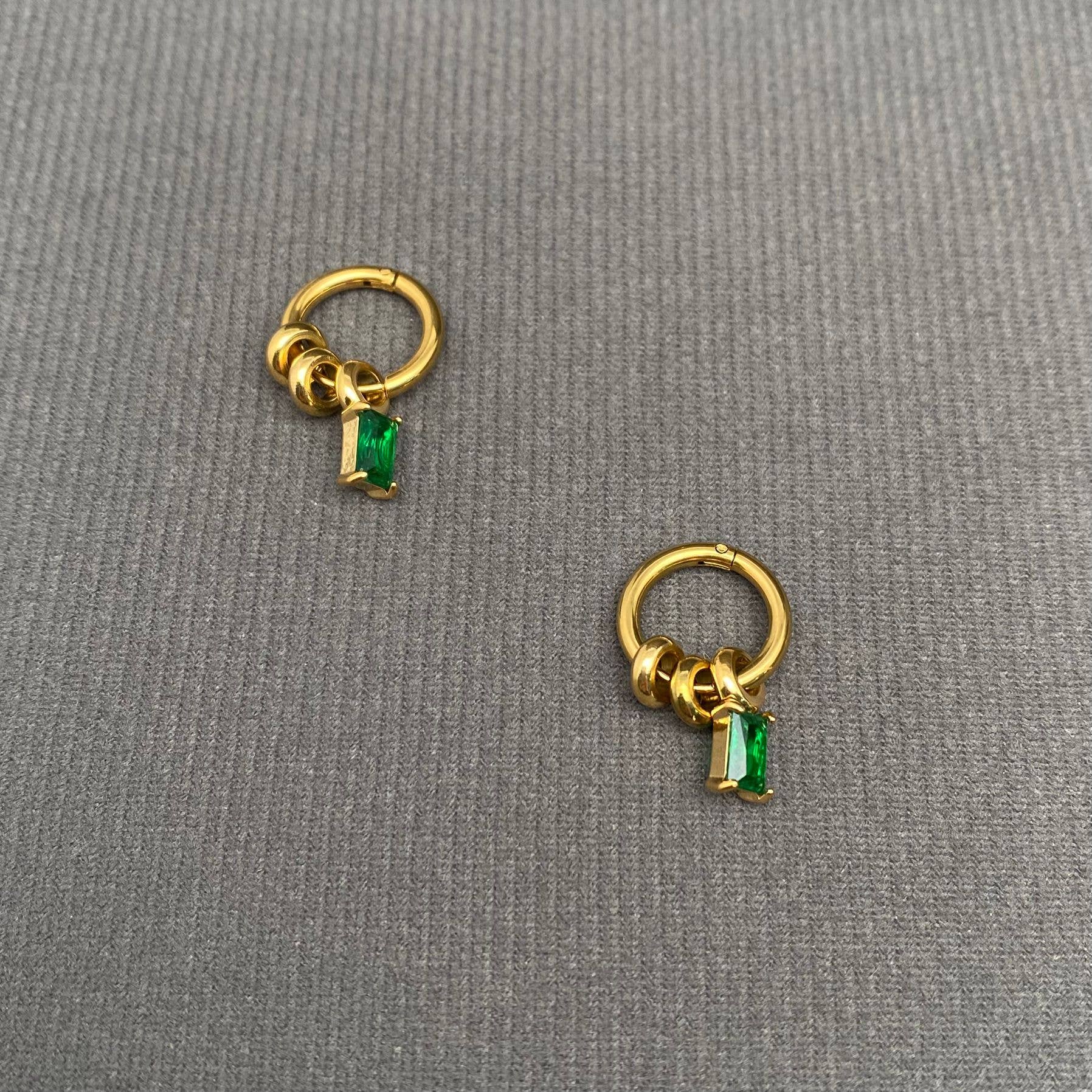 Zircon & Ring 18K Gold Plated S.Steel Huggie Earrings