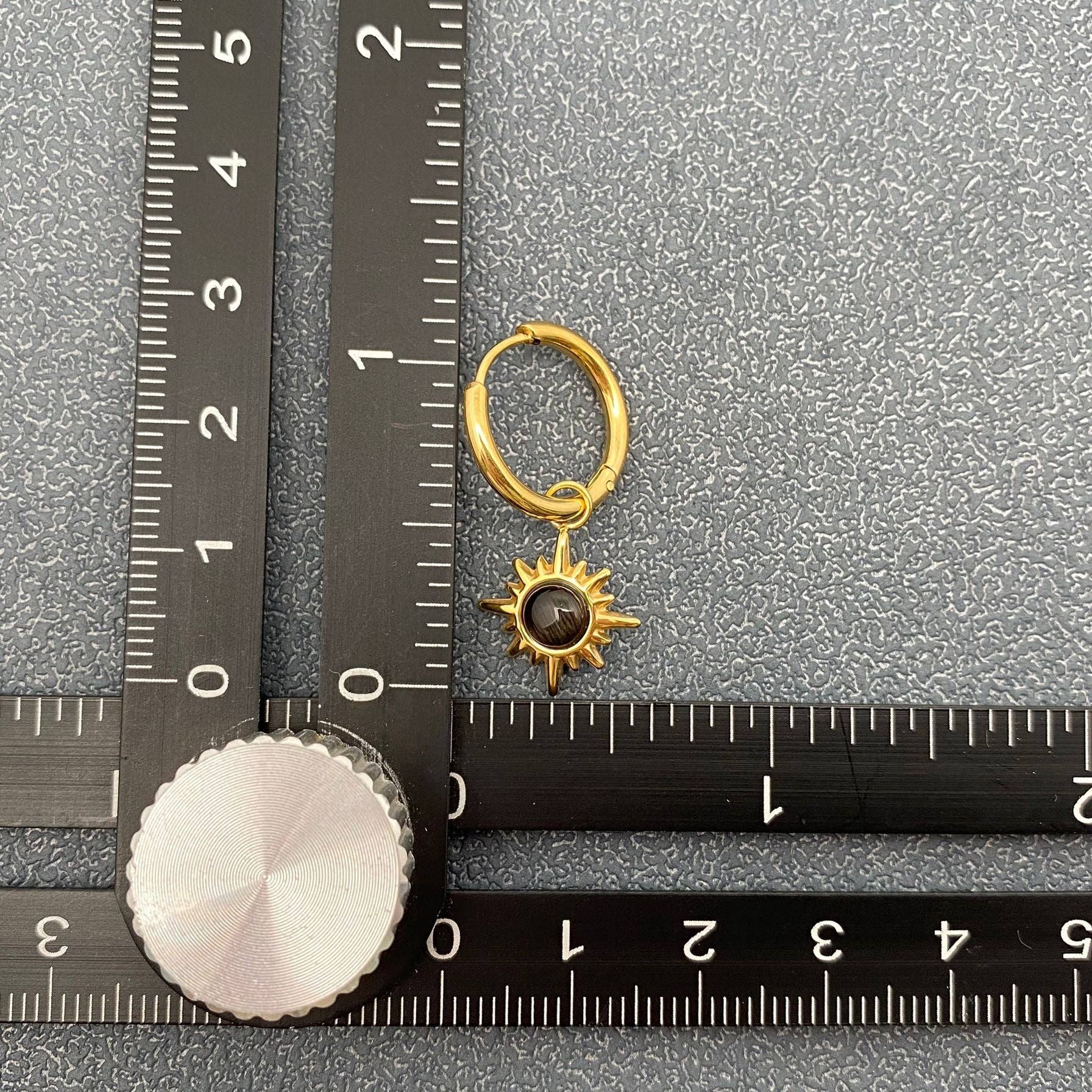Cat's Eye Stone Sun Charm 18K Gold Plated SS Earrings