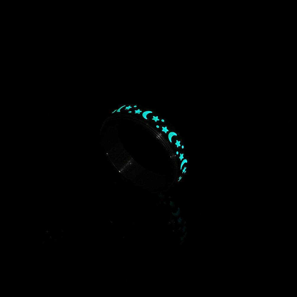 Luminous Stainless Steel Star Moon Rotatable Ring - MS