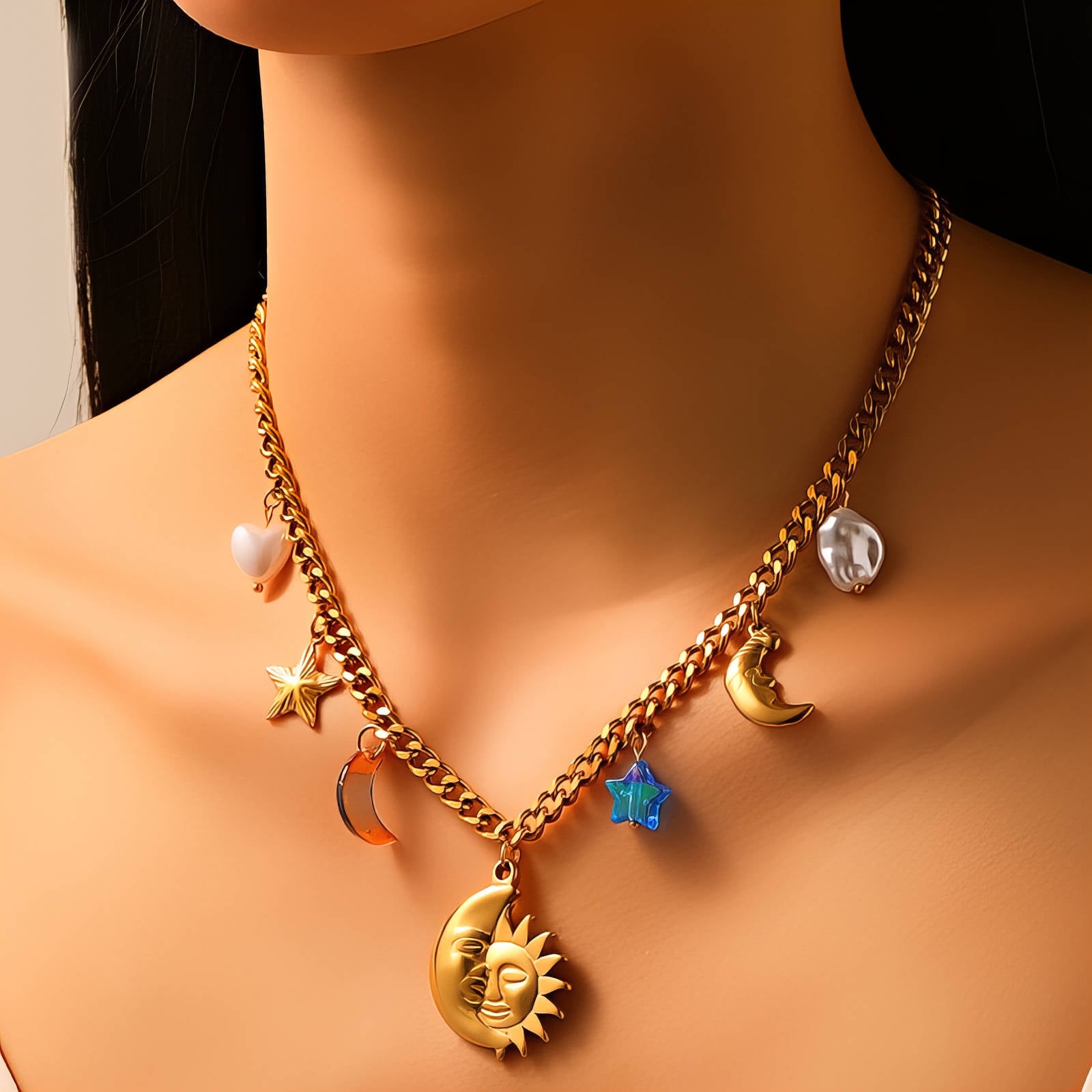 Glozzo Crescent And Sun Necklace
