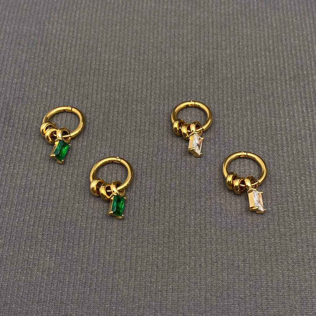 Zircon & Ring 18K Gold Plated S.Steel Huggie Earrings