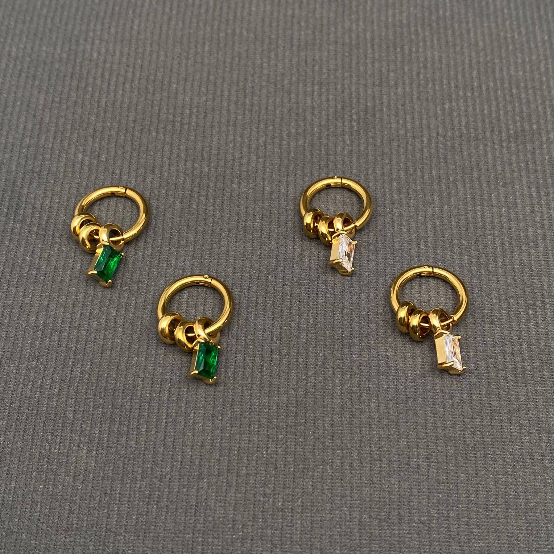 Zircon & Ring 18K Gold Plated S.Steel Huggie Earrings