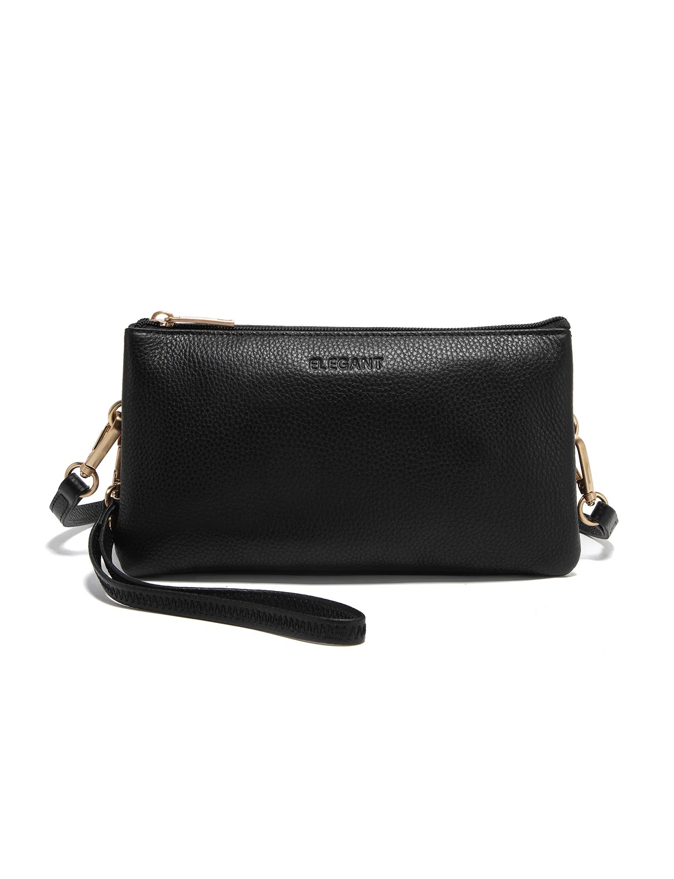 Serenade Leather Candice Leather Wallet with Shoulder Strap leather handbag in Black