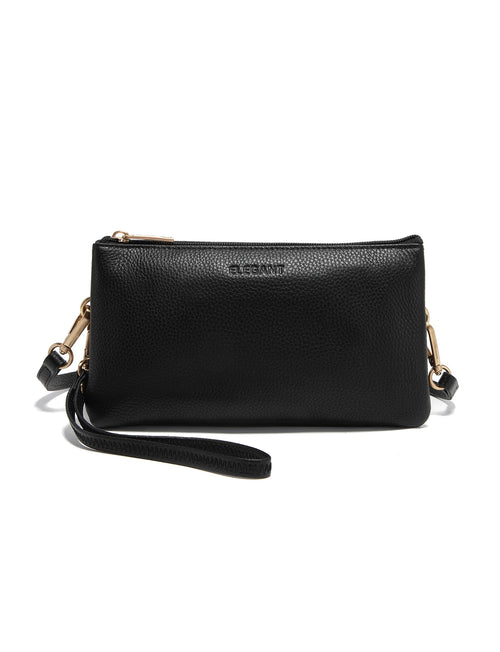Serenade Leather Candice Leather Wallet with Shoulder Strap leather handbag in Black