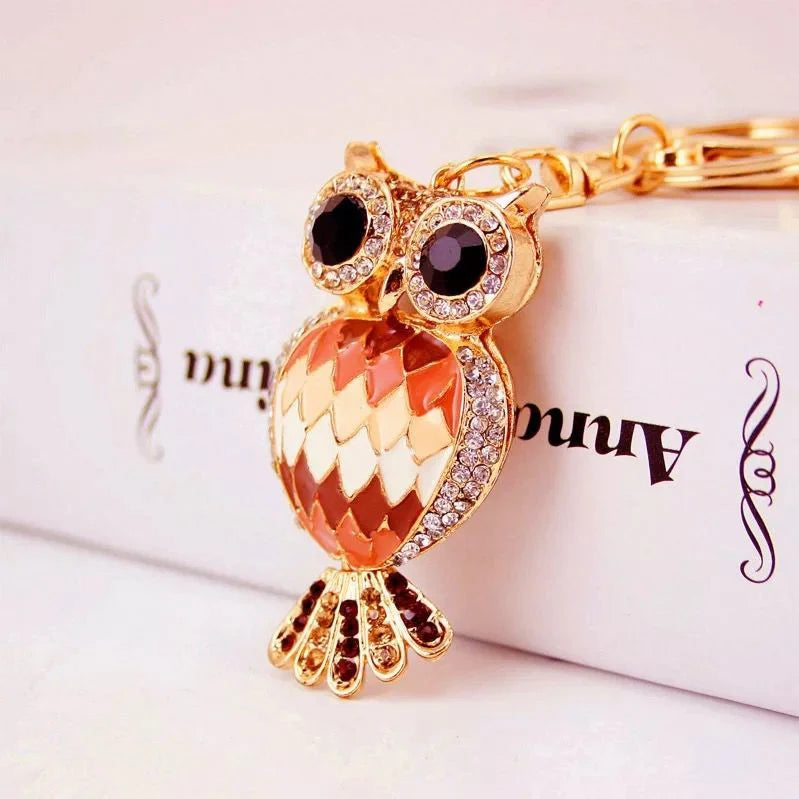 Gold tone crystal encrusted owl keyring