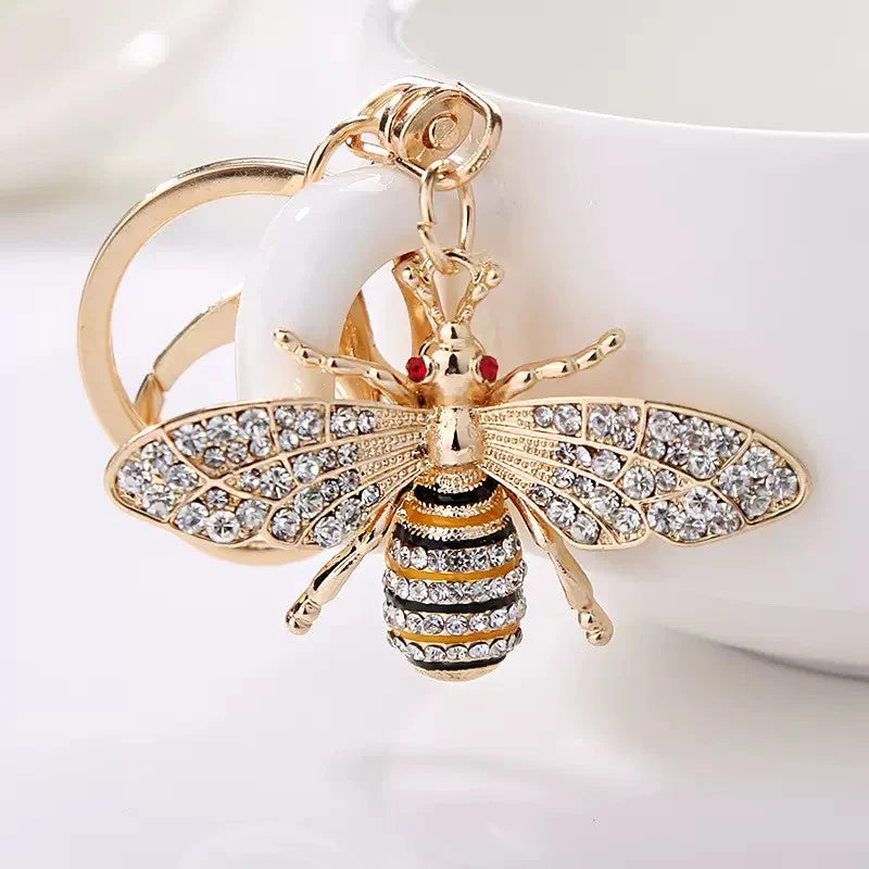Gold tone crystal encrusted queen bee keyring