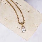 Marita pear cut pendant necklace with clear crystal by FAYA & CO