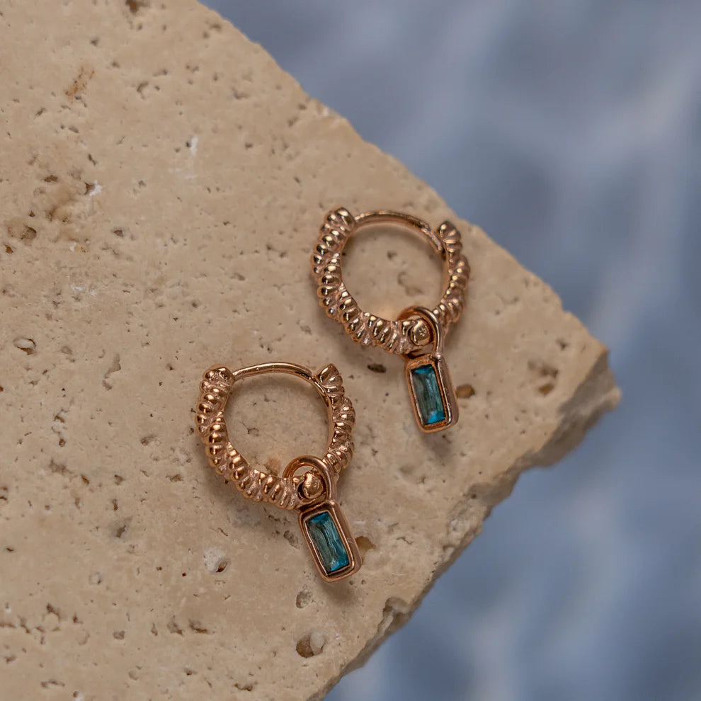 Noemi Aquamarine Gem Drop Rose Gold earrings ladies jewellery by FAYA & CO