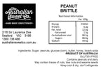 Peanut Brittle nutrition label by The Australian Sweet Co