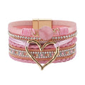Pink Multi - Layer Heart Charm Bracelet